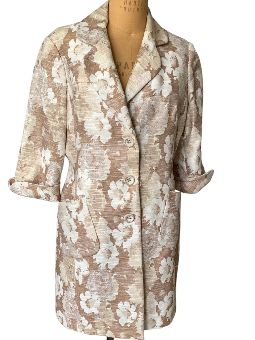 Nine West Beige and White Textured Blazer Jacket